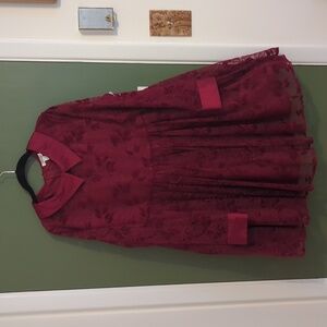Unique Vintage Plus Size Burgundy Lace Peggy Babydoll Dress - 1X/16